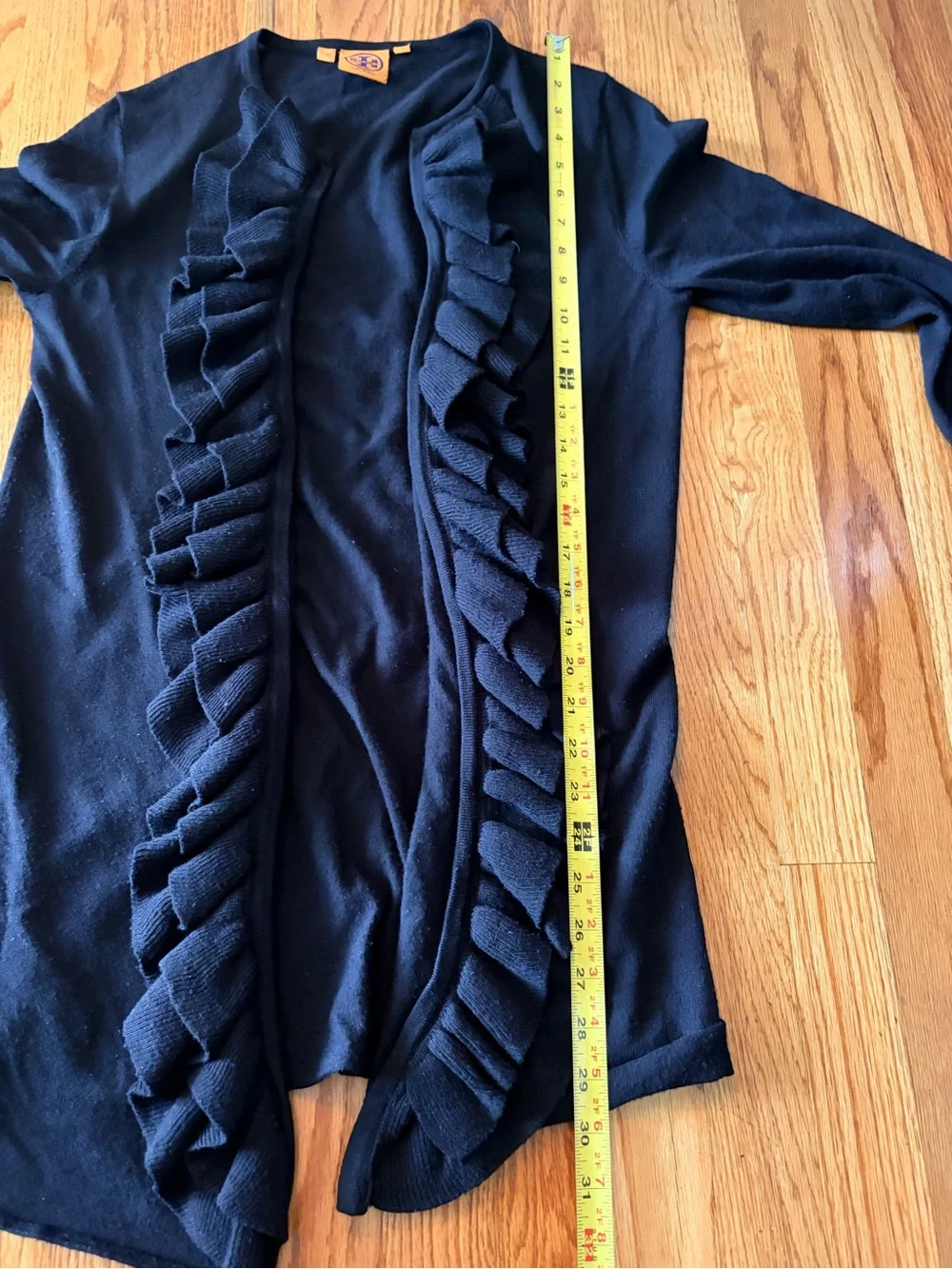 Tory Burch Black Merino Wool Open Cardigan Sweater